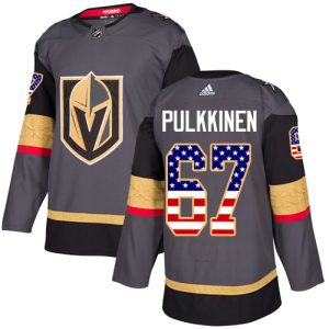 Herren Vegas Golden Knights Eishockey Trikot Teemu Pulkkinen #67 Authentic Grau USA Flag Fashion